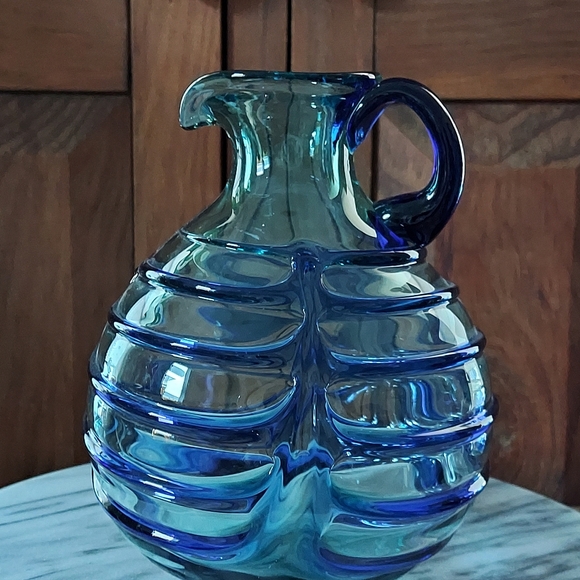 Recycled Glass Pitcher Blue - Picture 3 of 14